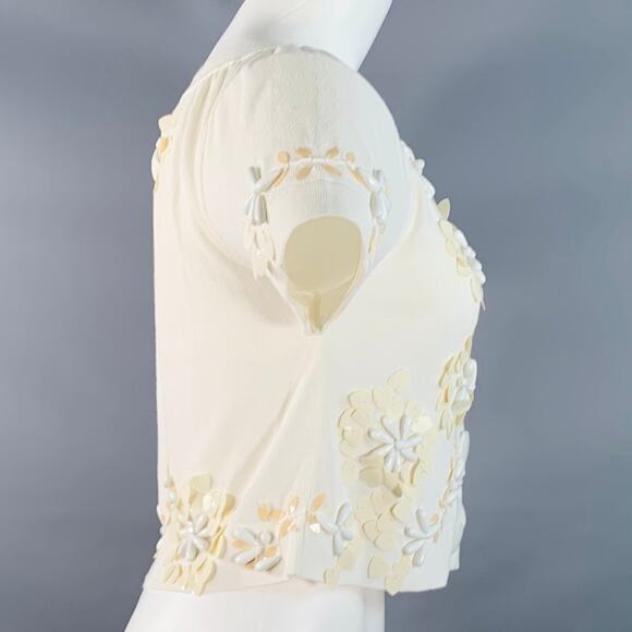NANETTE LEPORE Size XS Cream White Cotton Blend Beaded Floral Cropped Cardigan - Picture 3 of 8